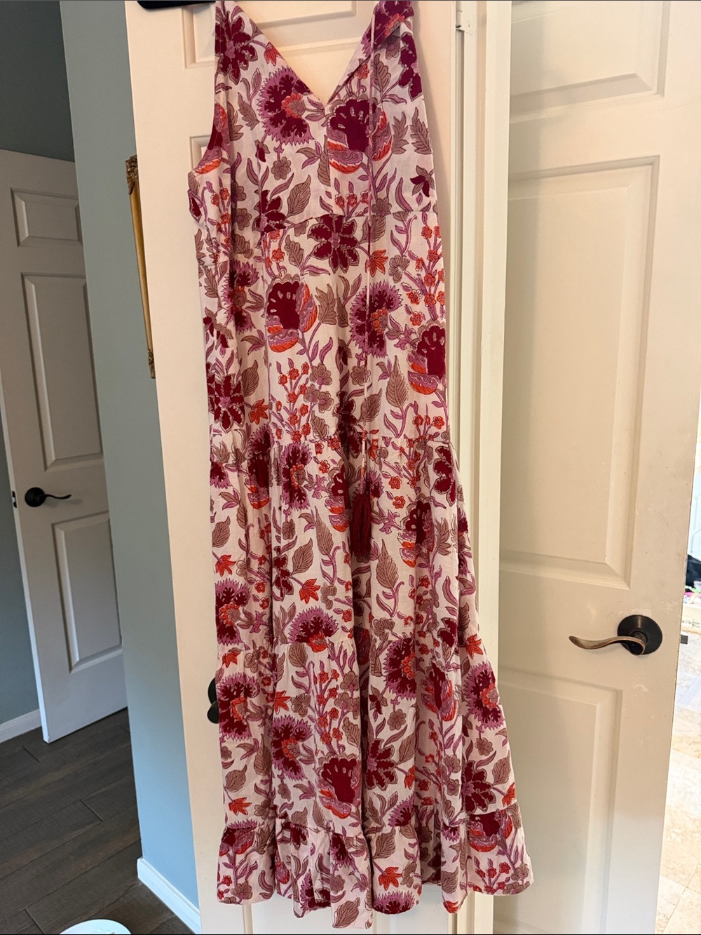 Jude Connally Floral Tiered Maxi Skirt — Pink & Burgundy & Orange
